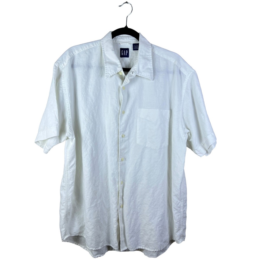Y2K GAP Linen‎ Cotton Short Sleeve Button Down Shirt Men's Large Coastal